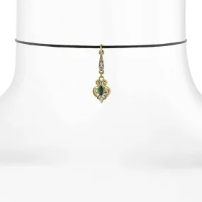 1928 Jewelry Black Choker Green And Crystal Accent Drop Necklace 14"   5" Extender