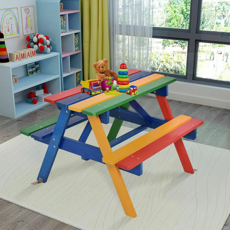 4-Seat Outdoor Kids Picnic Table Set with Removable Umbrella - Multicolor