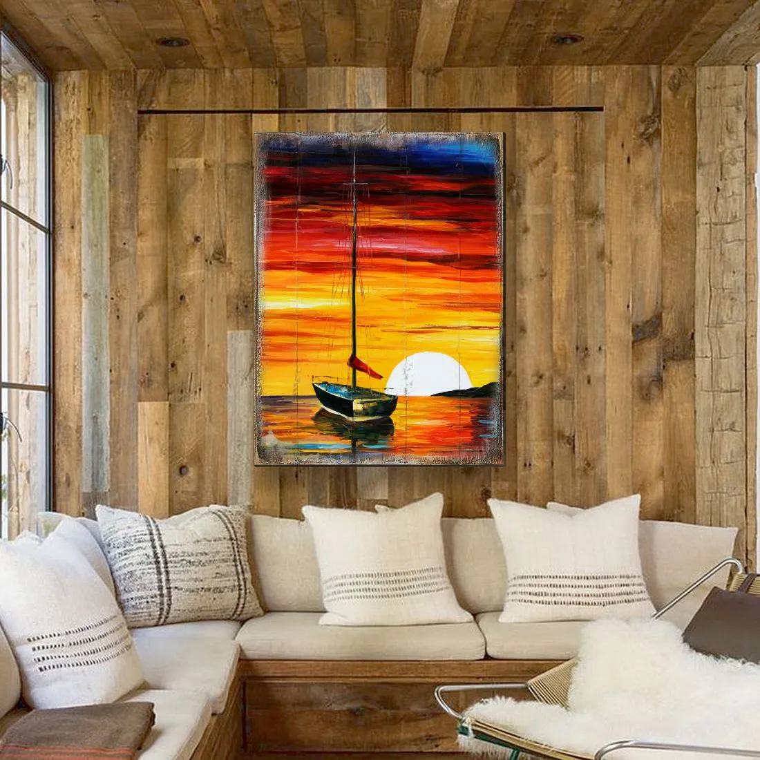 Alberty Sailboat Sunset Wooden Coastal Wall Art by Nature Wonders - Coastal Sea-Life Décor - 95323B