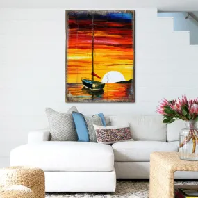 Alberty Sailboat Sunset Wooden Coastal Wall Art by Nature Wonders - Coastal Sea-Life Décor - 95323B