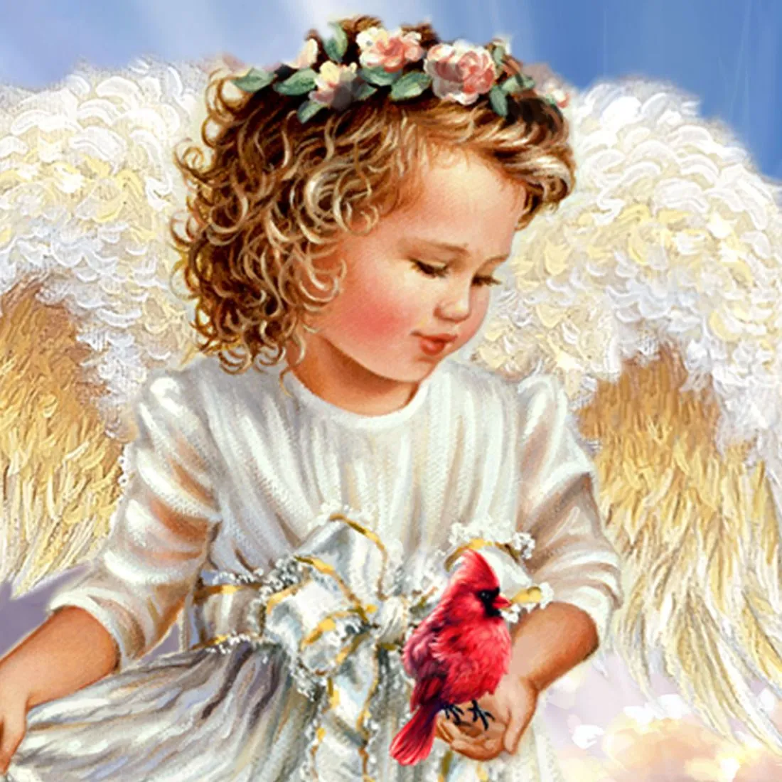 Angel with Cardinal Art Wooden Wall Art by D. Gelsinger - Nativity Holiday Décor - 95676B-DG