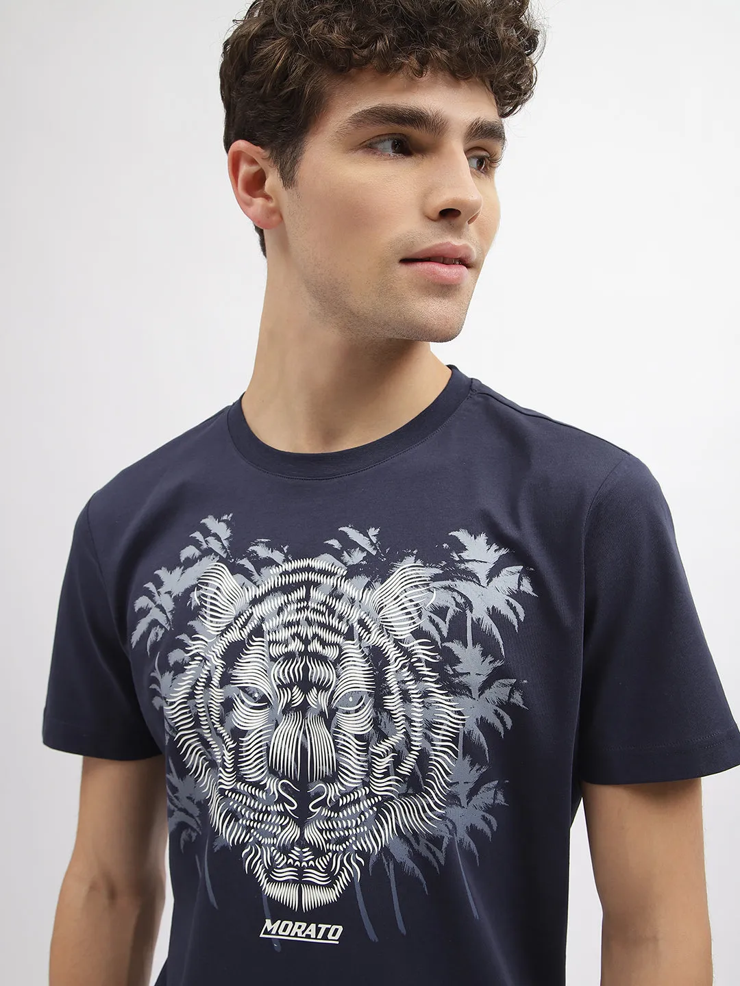 Antony Morato Men Blue Printed Round Neck Short Sleeves T-Shirt