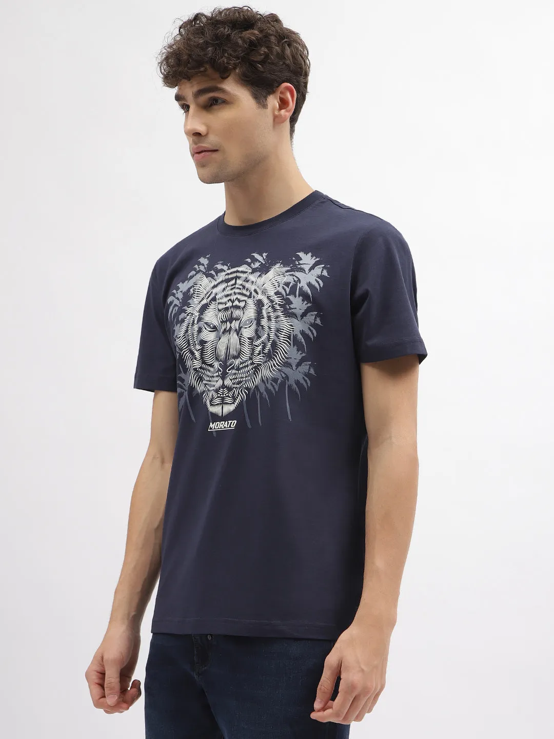 Antony Morato Men Blue Printed Round Neck Short Sleeves T-Shirt