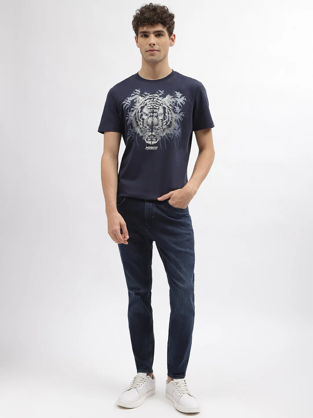 Antony Morato Men Blue Printed Round Neck Short Sleeves T-Shirt