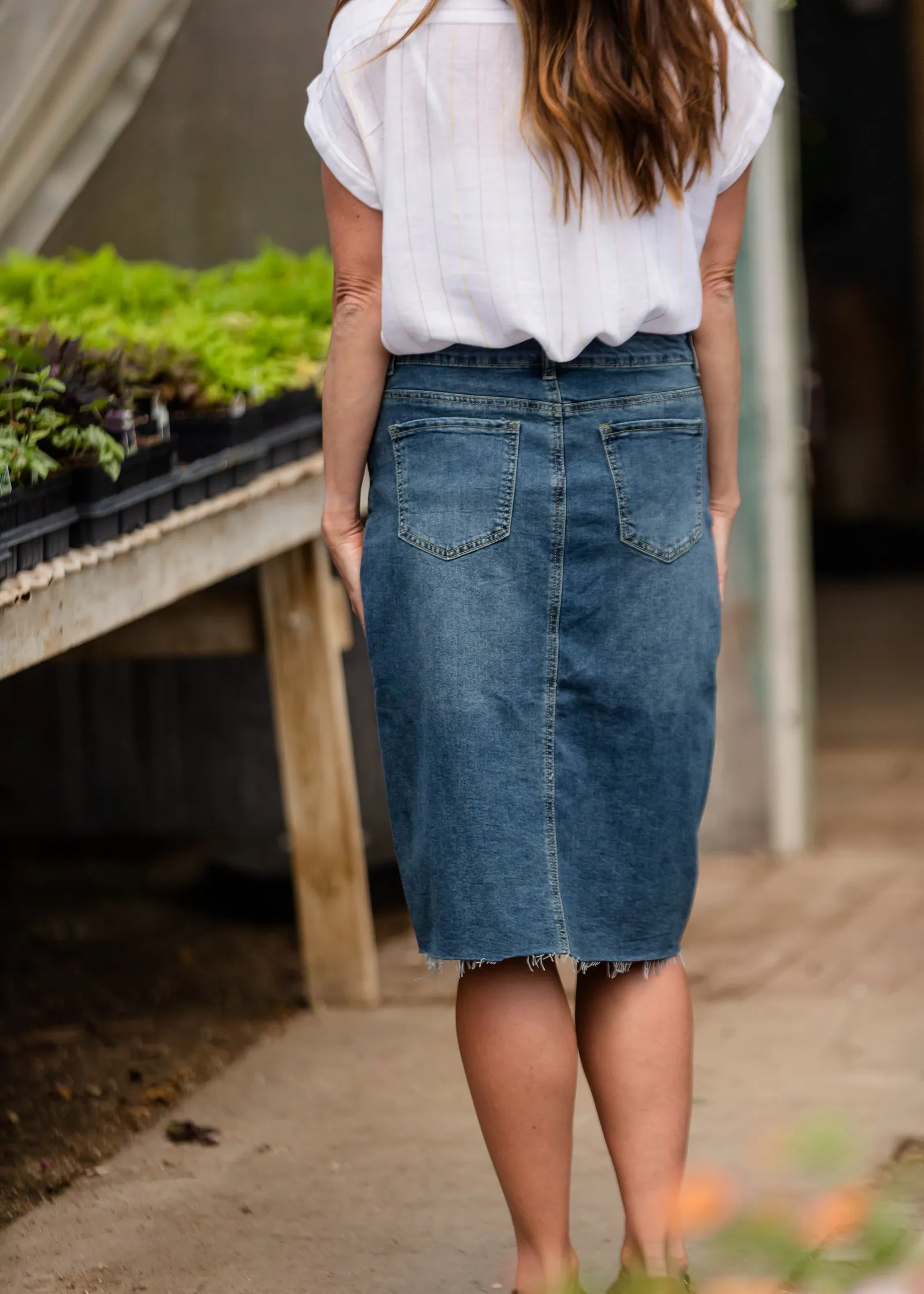 Anya Raw Hem Midi Denim Skirt - FINAL SALE