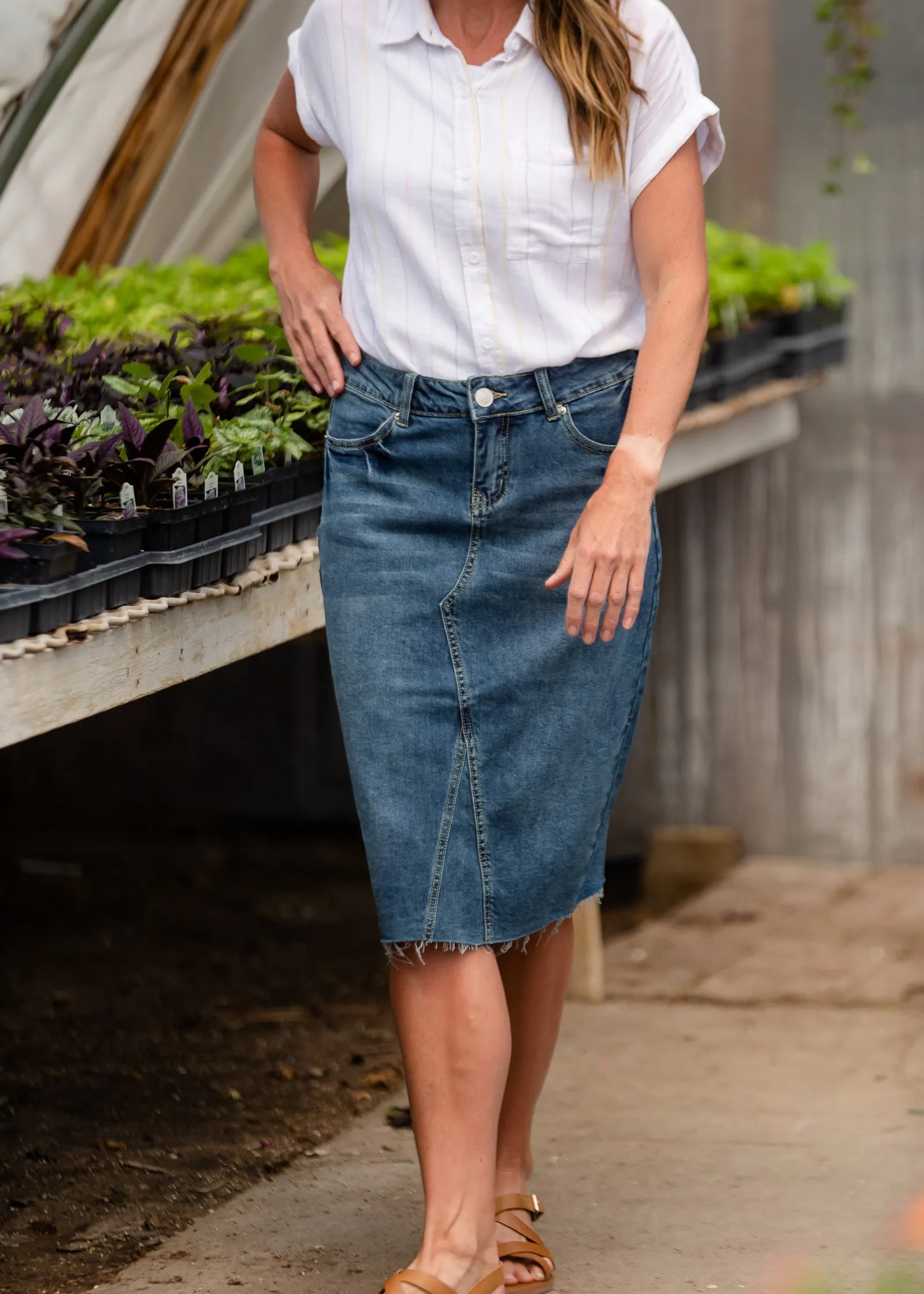 Anya Raw Hem Midi Denim Skirt - FINAL SALE