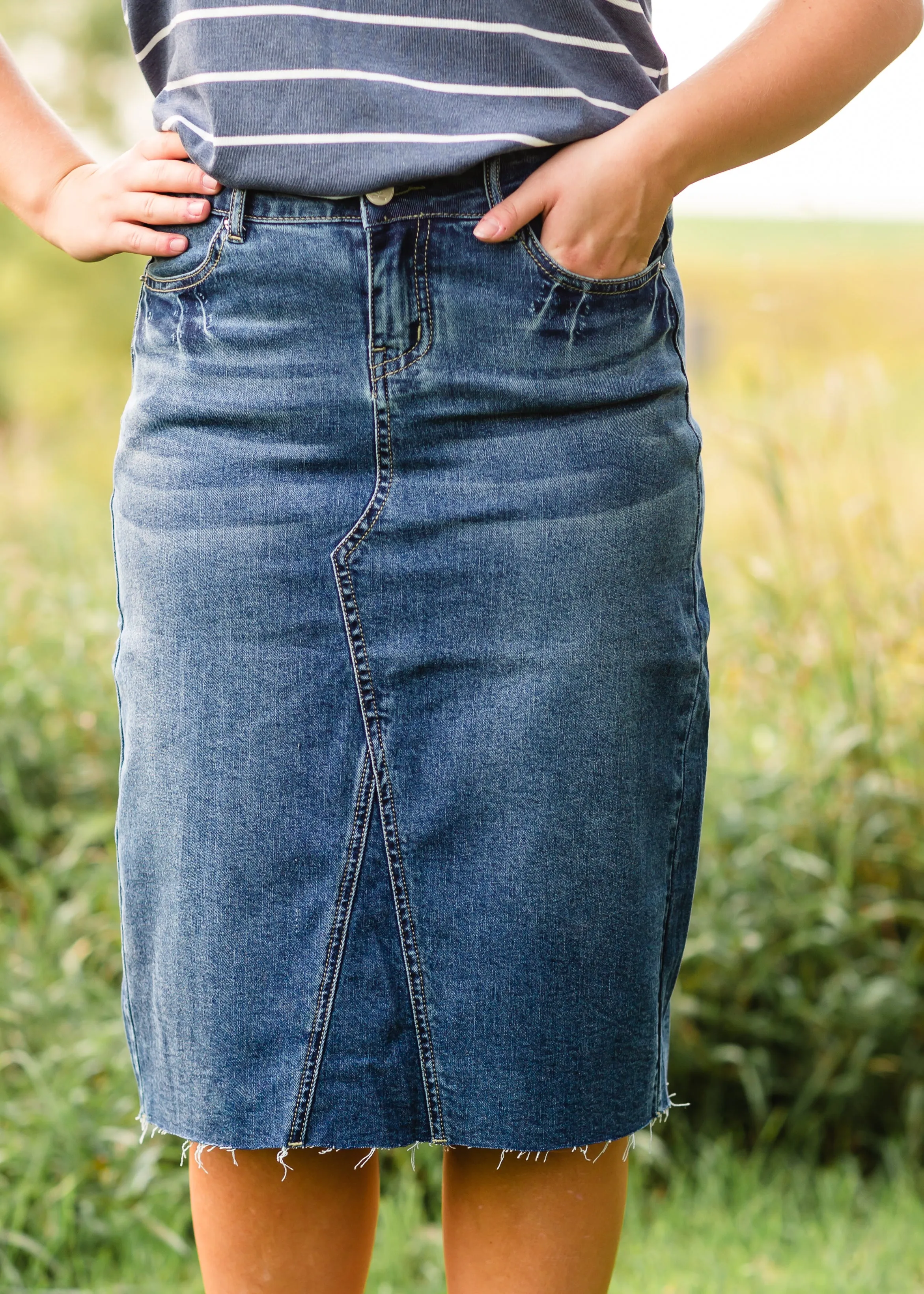 Anya Raw Hem Midi Denim Skirt - FINAL SALE
