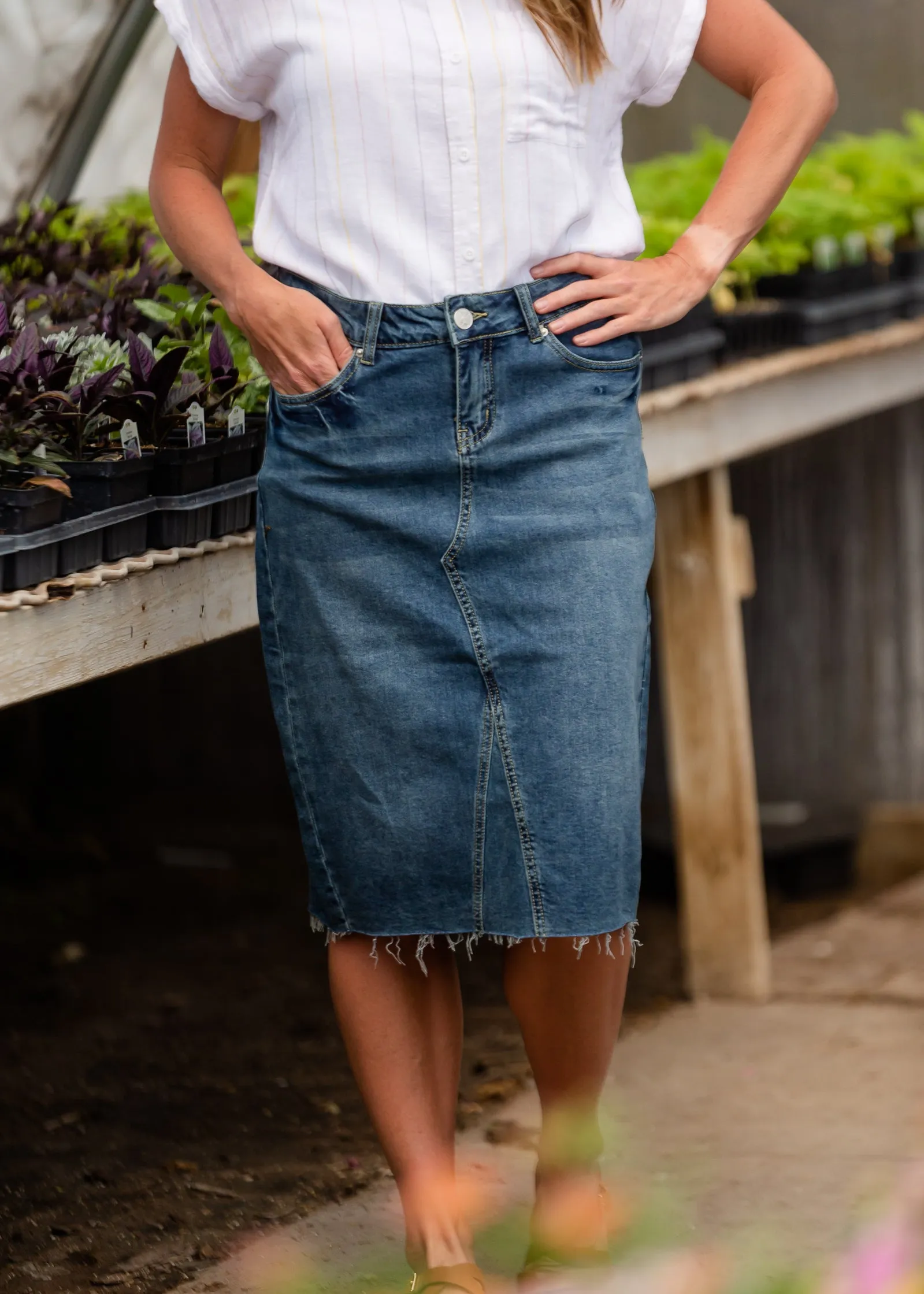 Anya Raw Hem Midi Denim Skirt - FINAL SALE