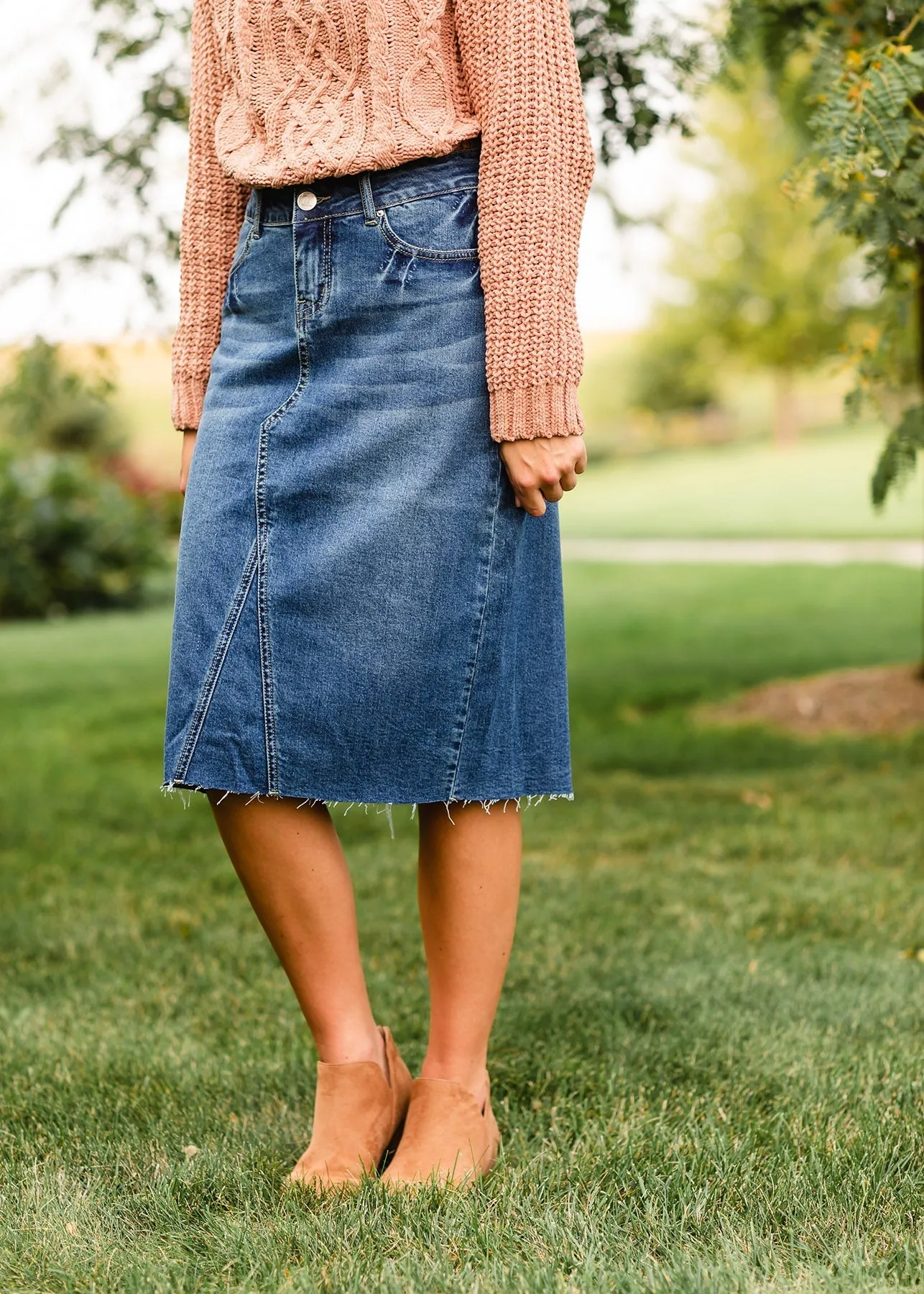Anya Raw Hem Midi Denim Skirt - FINAL SALE