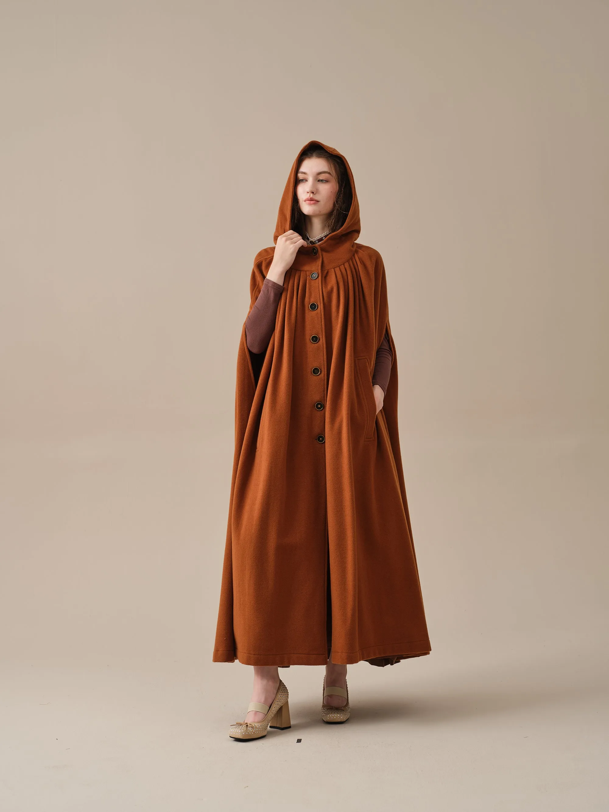 ARIEL 14 | HOODED WOOL CLOAK COAT
