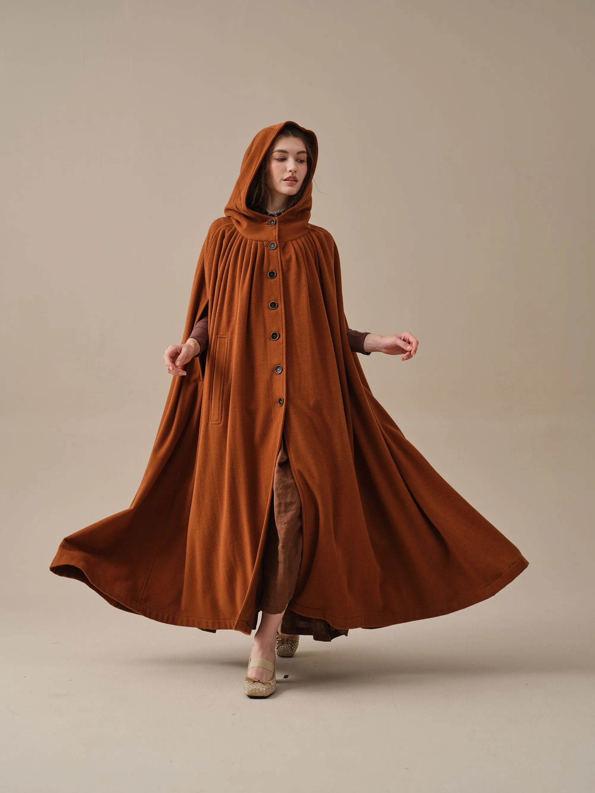 ARIEL 14 | HOODED WOOL CLOAK COAT