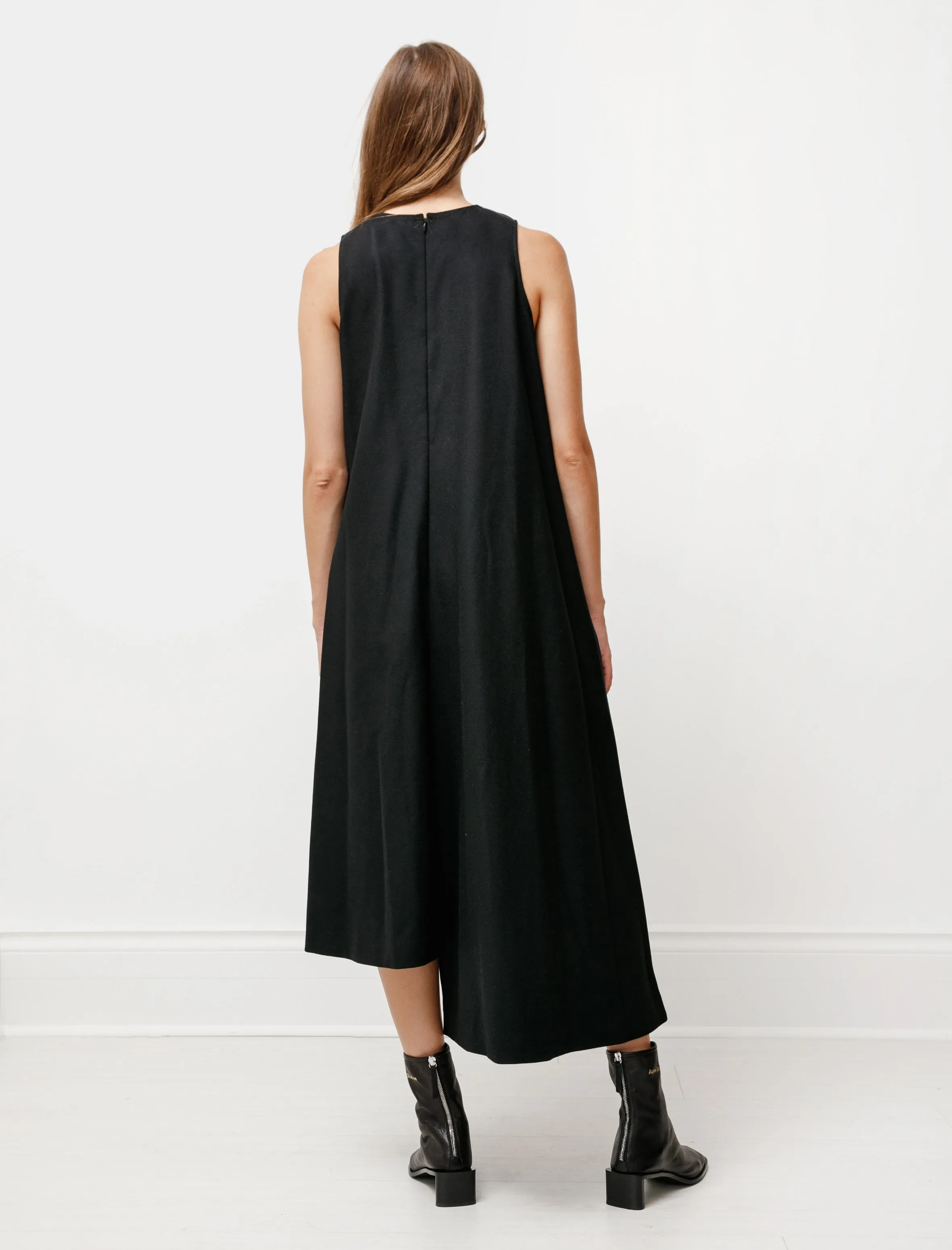 Asymmetrical Pressed Wool Dress Black