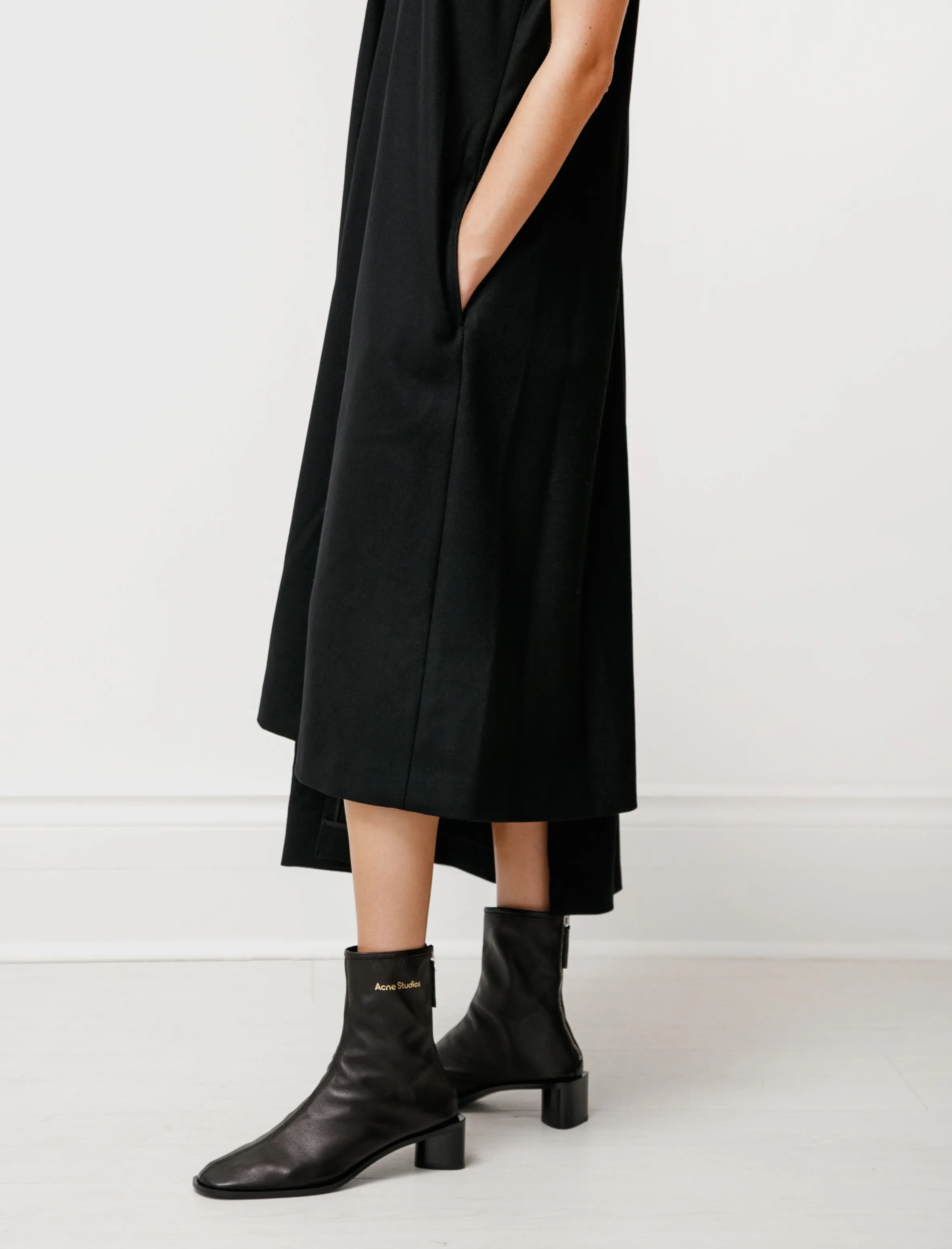 Asymmetrical Pressed Wool Dress Black