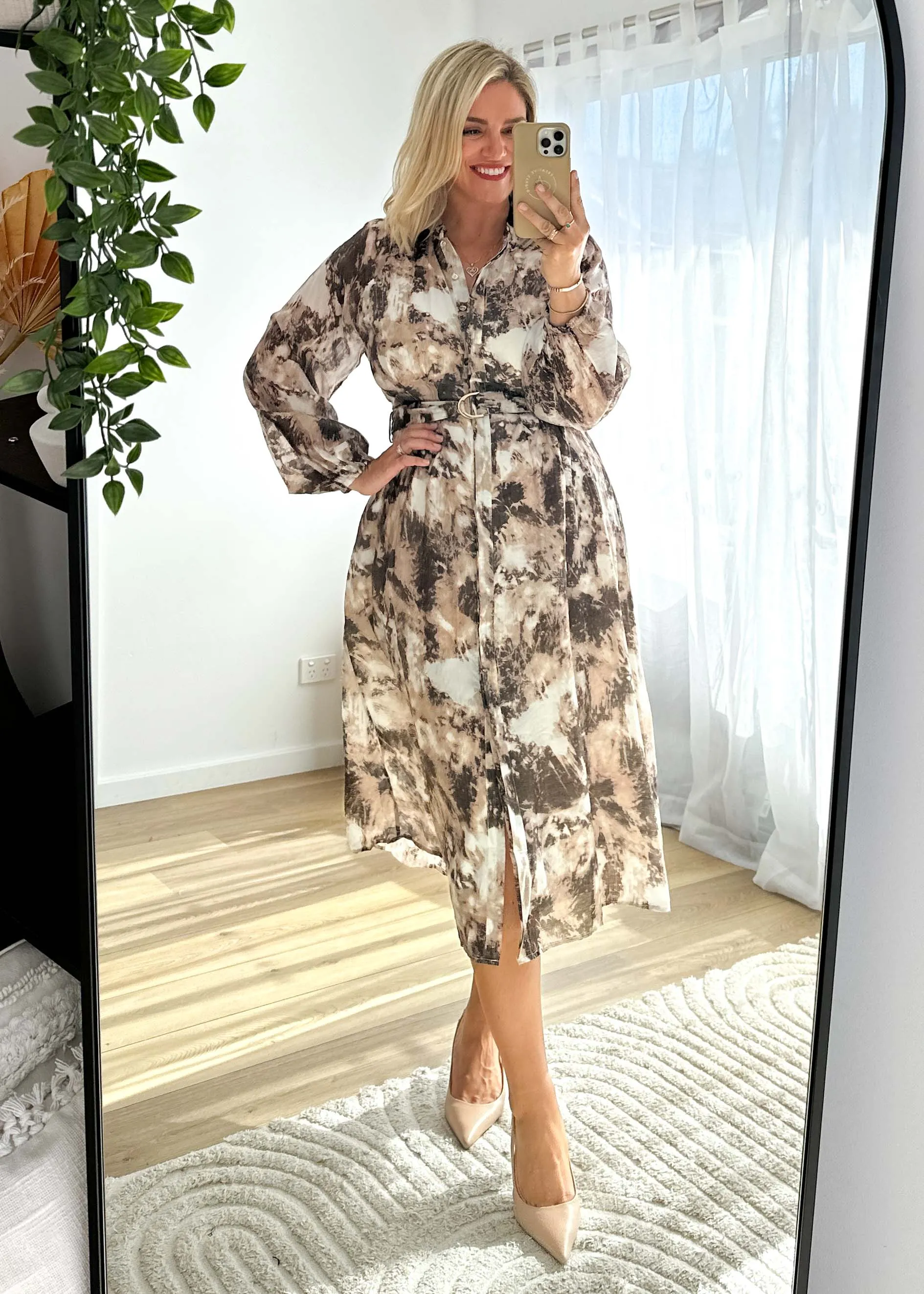 Beckra Midi Dress - Coffee Marble