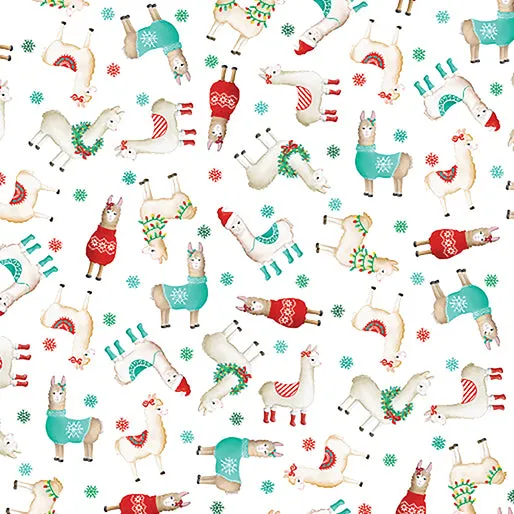 Benartex Happy Llamadays 14428 09 Little Llamas White By The Yard