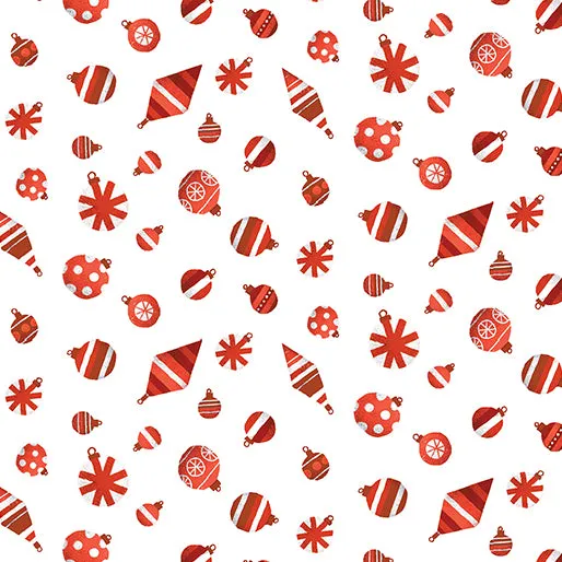 Benartex Meowy Christmas 16238 19 Fa La La Ornaments Red/White By The Yard