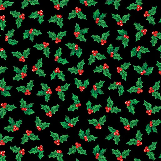 Benartex Sugar & Spice 14576 12 little Holly Black By The Yard