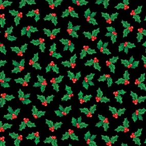 Benartex Sugar & Spice 14576 12 little Holly Black By The Yard