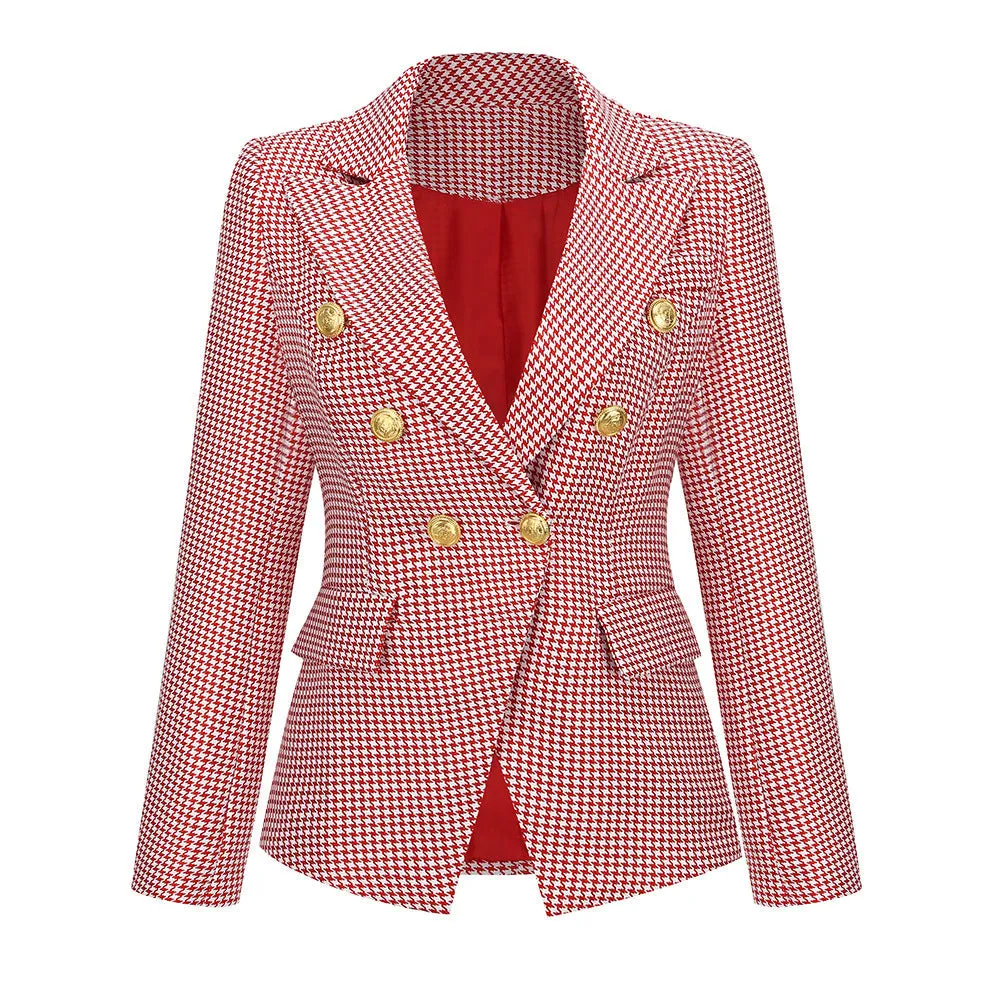 BerriesJam - 2024 Plaid Slim Coat Short Double-breasted Formal Blazer