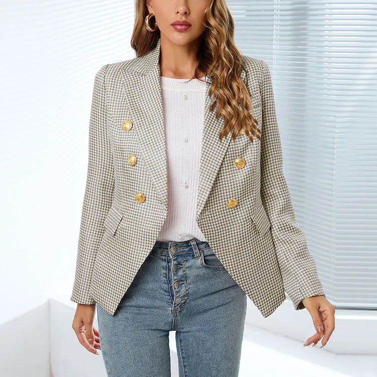 BerriesJam - 2024 Plaid Slim Coat Short Double-breasted Formal Blazer