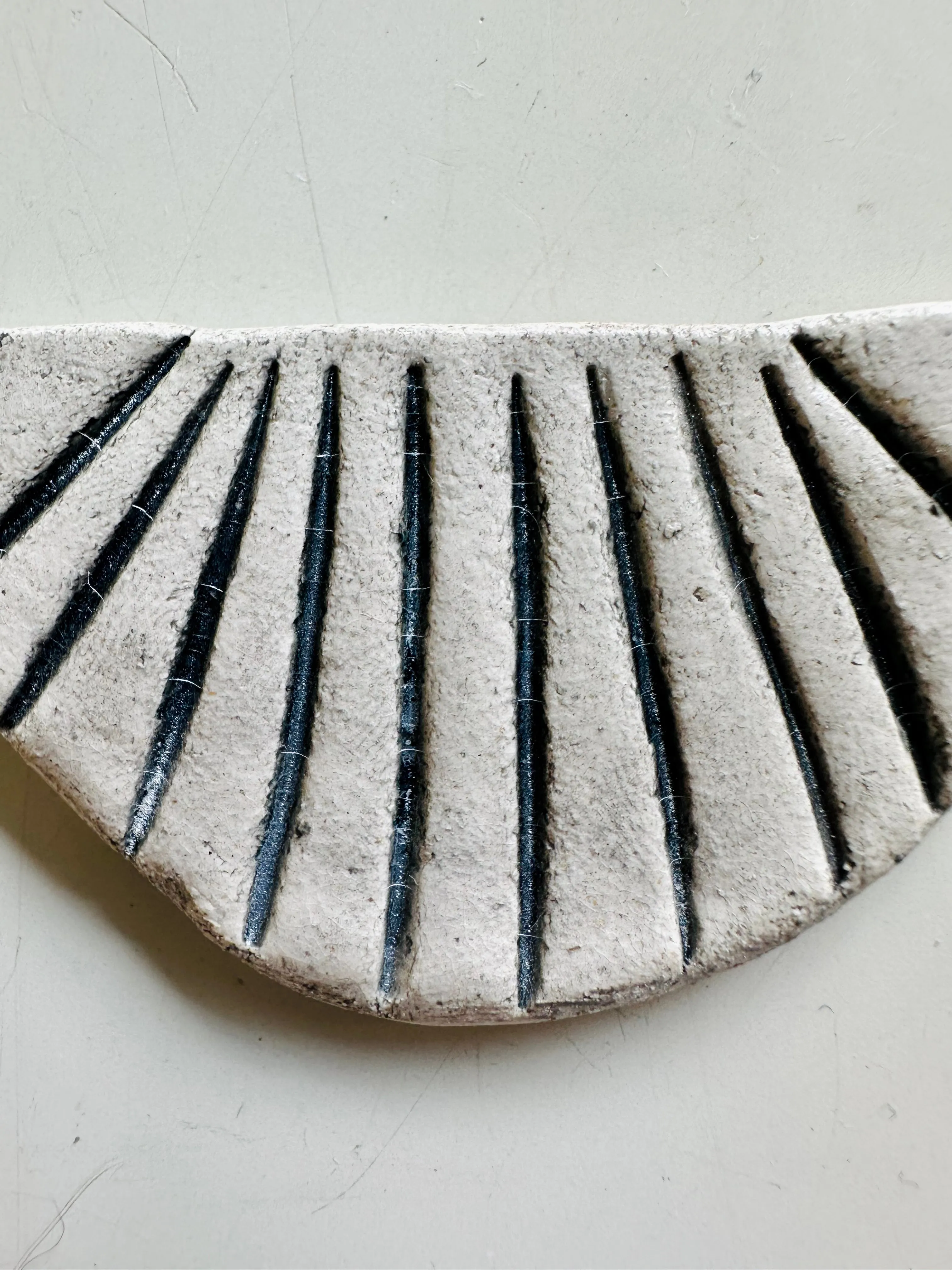 Ceramic Necklace Half Moon — BLACK STRIPES / ECRU