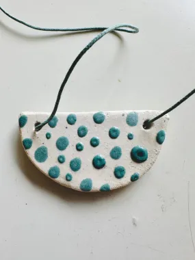 Ceramic Necklace Half Moon — SKY BLUE DOTS / ECRU