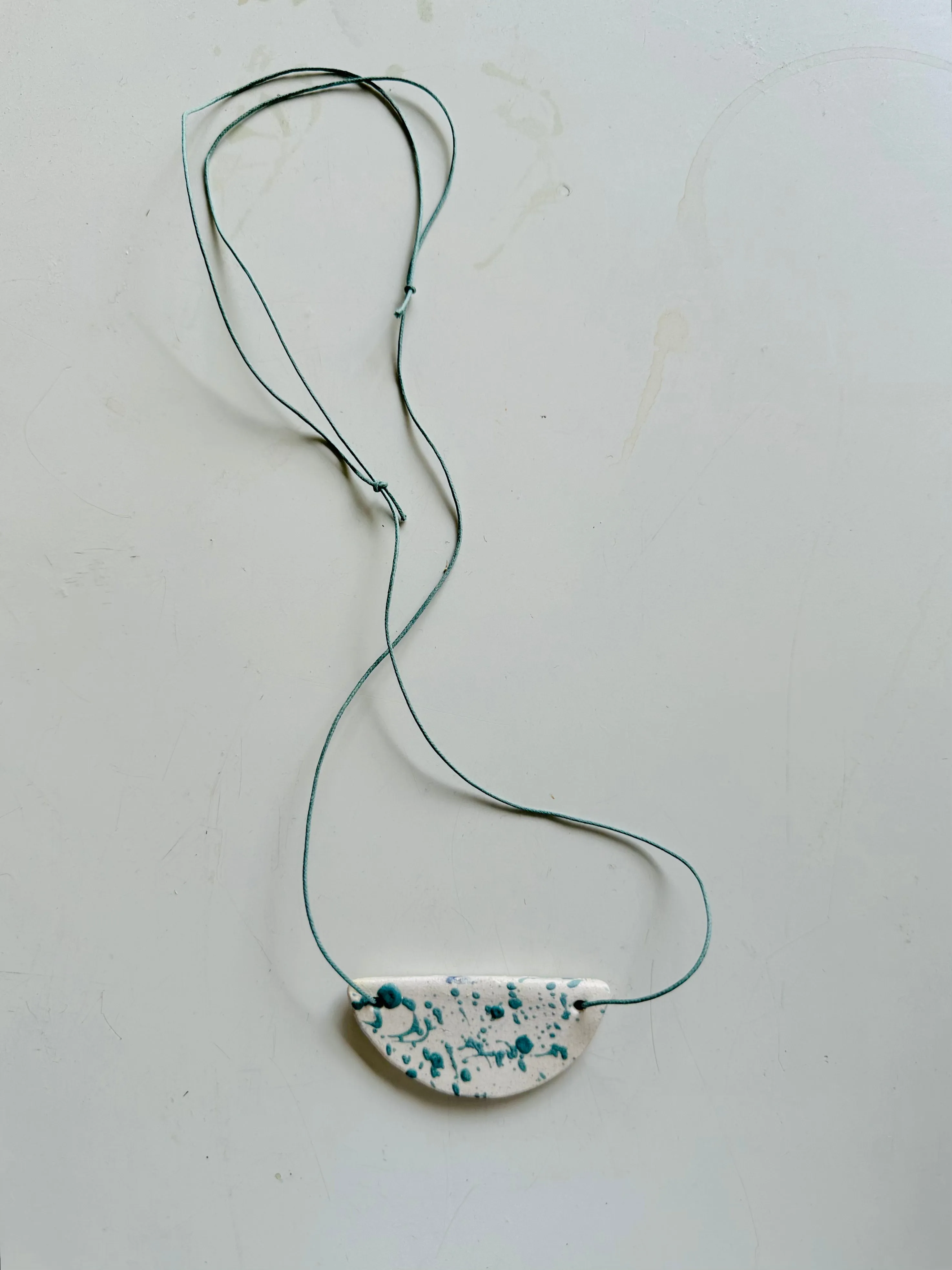 Ceramic Necklace Half Moon — SKY BLUE POLLOCK / ECRU
