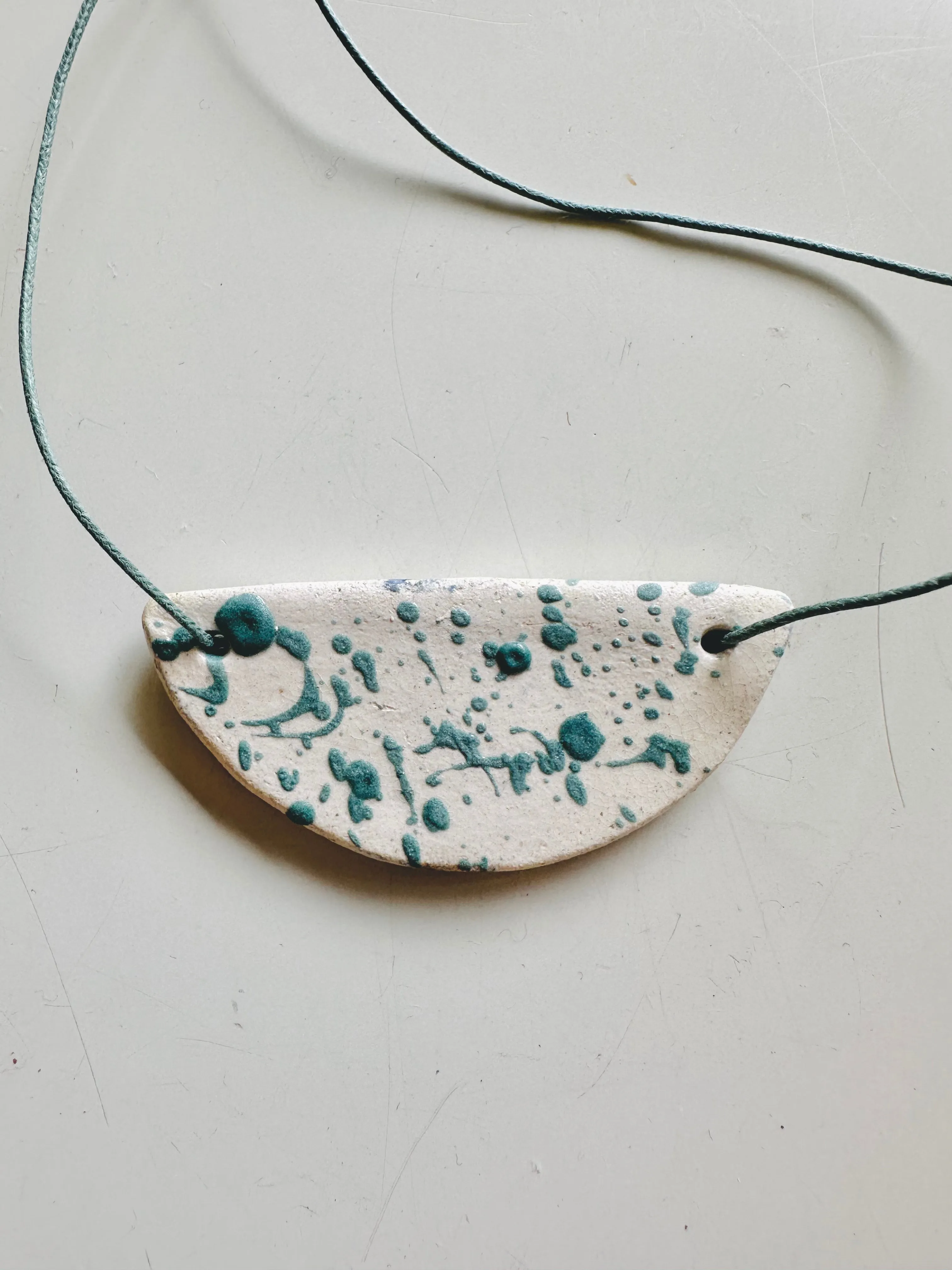 Ceramic Necklace Half Moon — SKY BLUE POLLOCK / ECRU