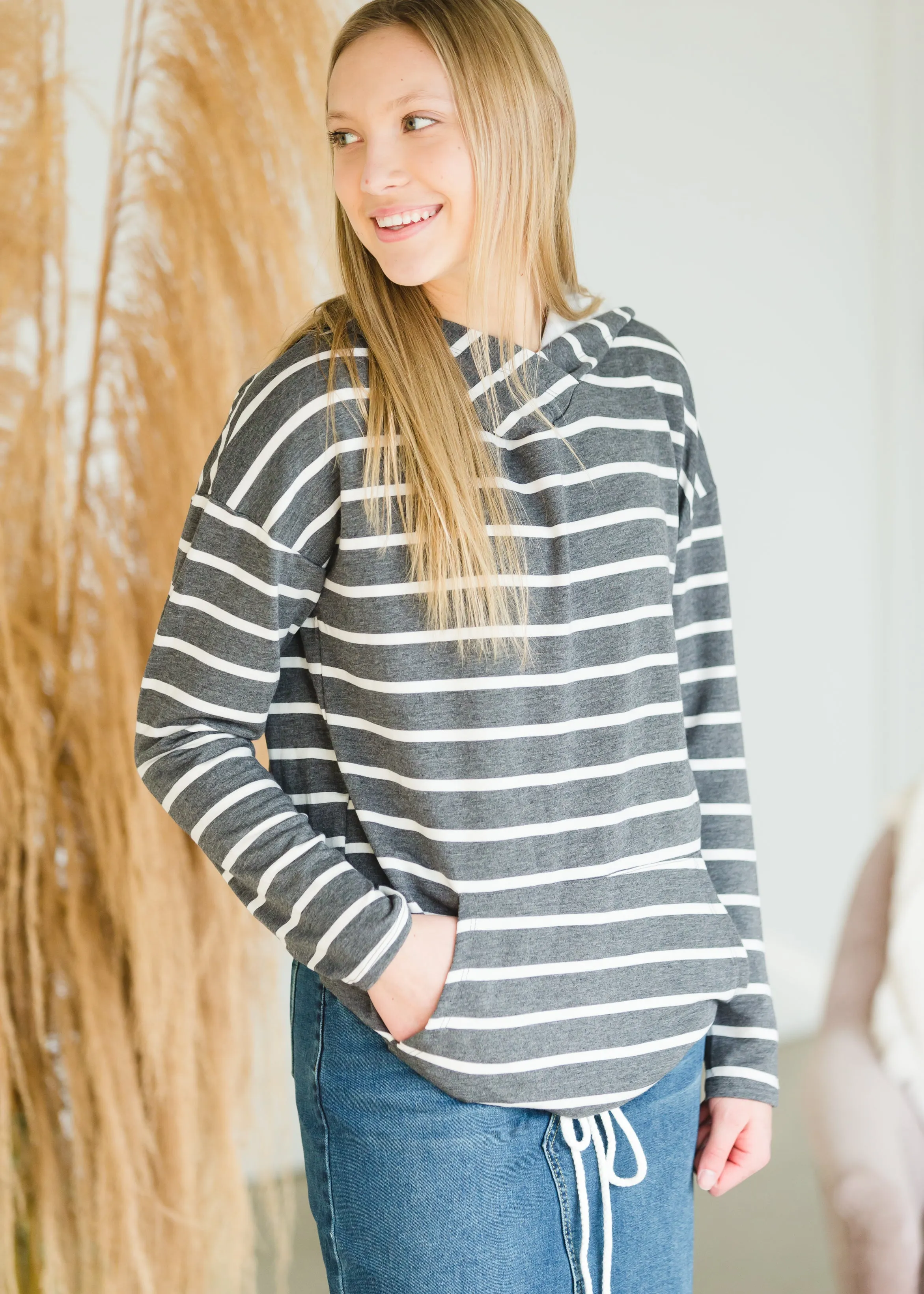 Charcoal Striped Pocket Hoodie