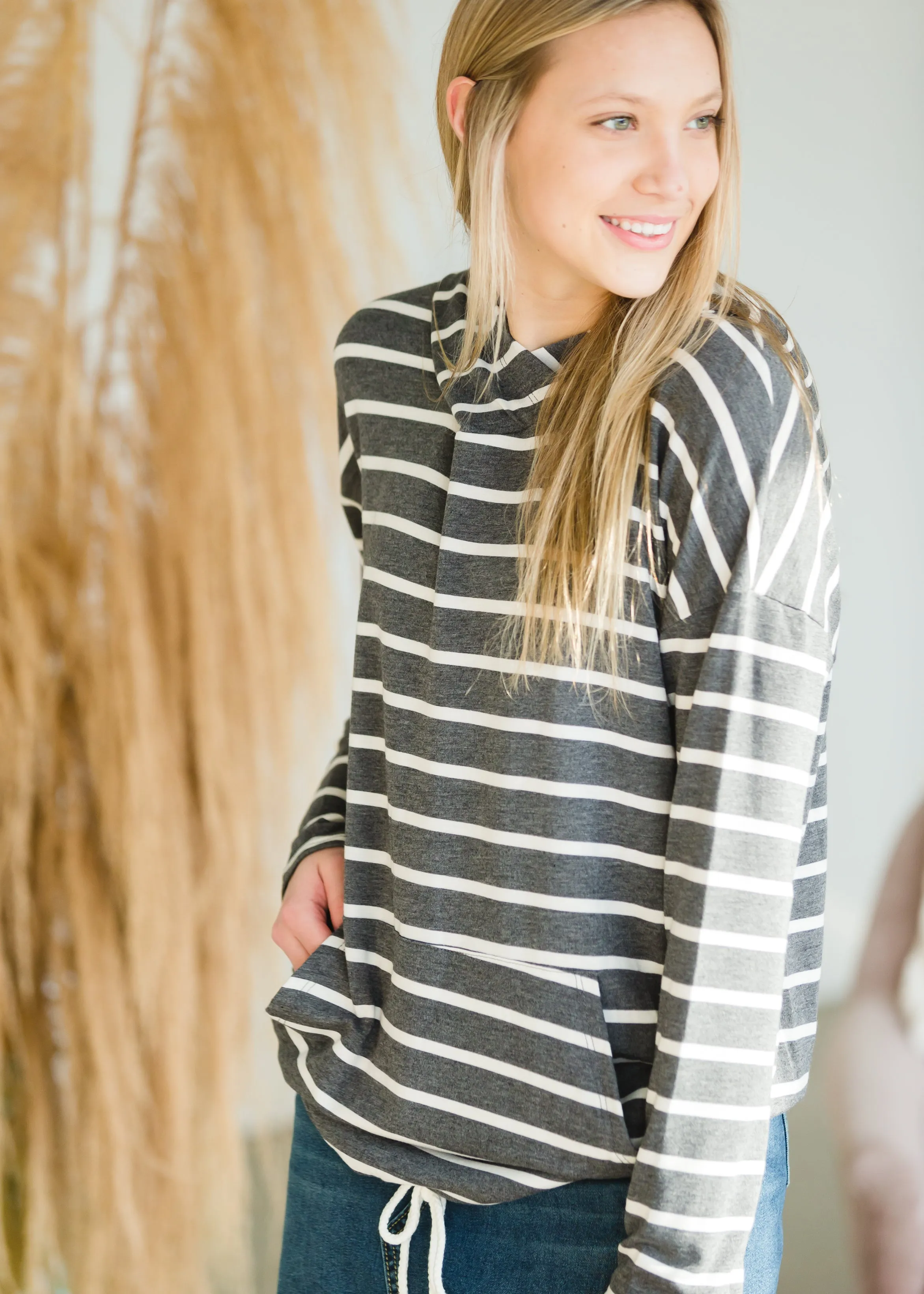 Charcoal Striped Pocket Hoodie