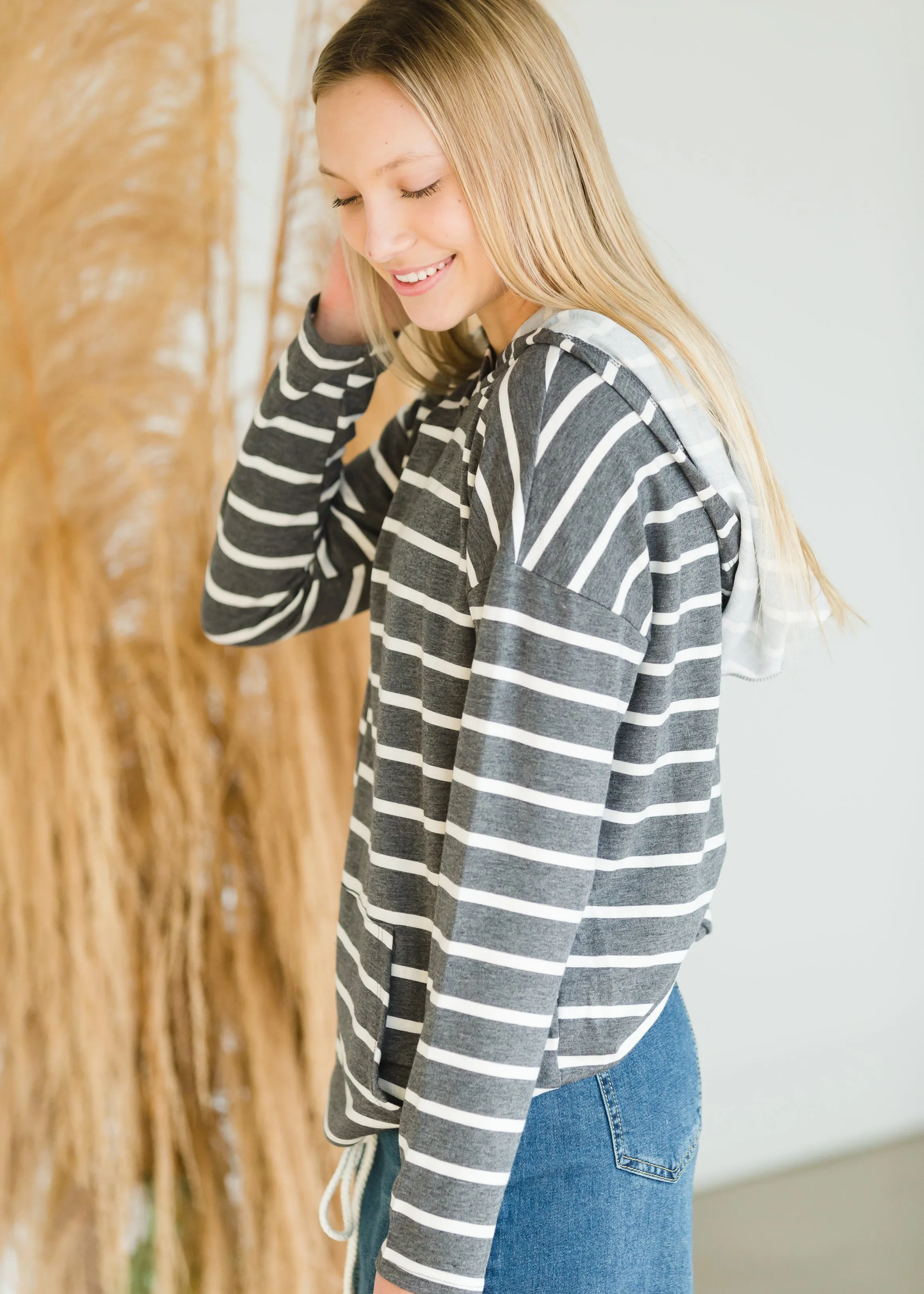 Charcoal Striped Pocket Hoodie