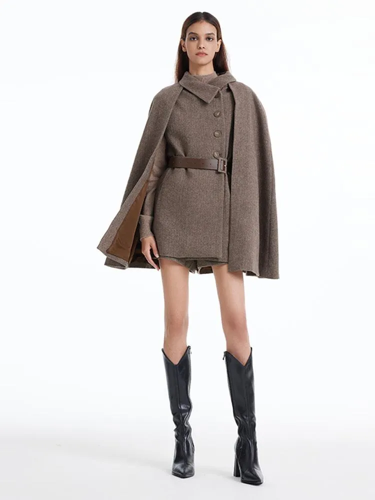 Coffee Brown Washable Wool Two-piece Cloak