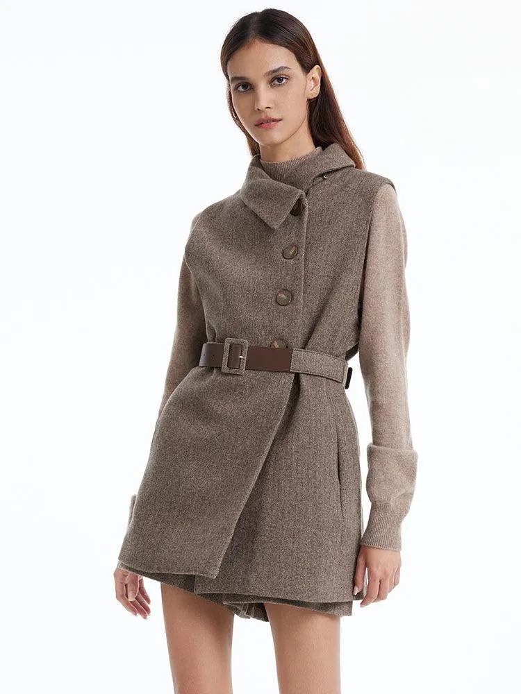 Coffee Brown Washable Wool Two-piece Cloak