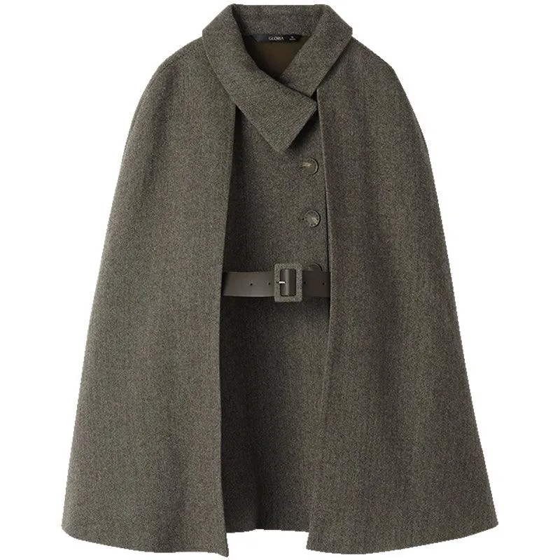 Coffee Brown Washable Wool Two-piece Cloak