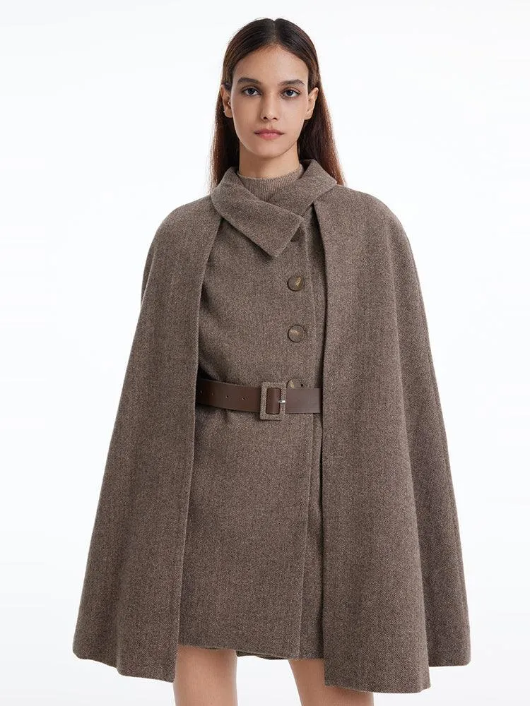 Coffee Brown Washable Wool Two-piece Cloak