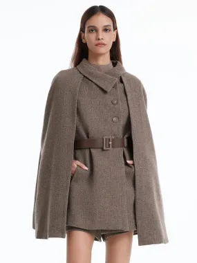 Coffee Brown Washable Wool Two-piece Cloak