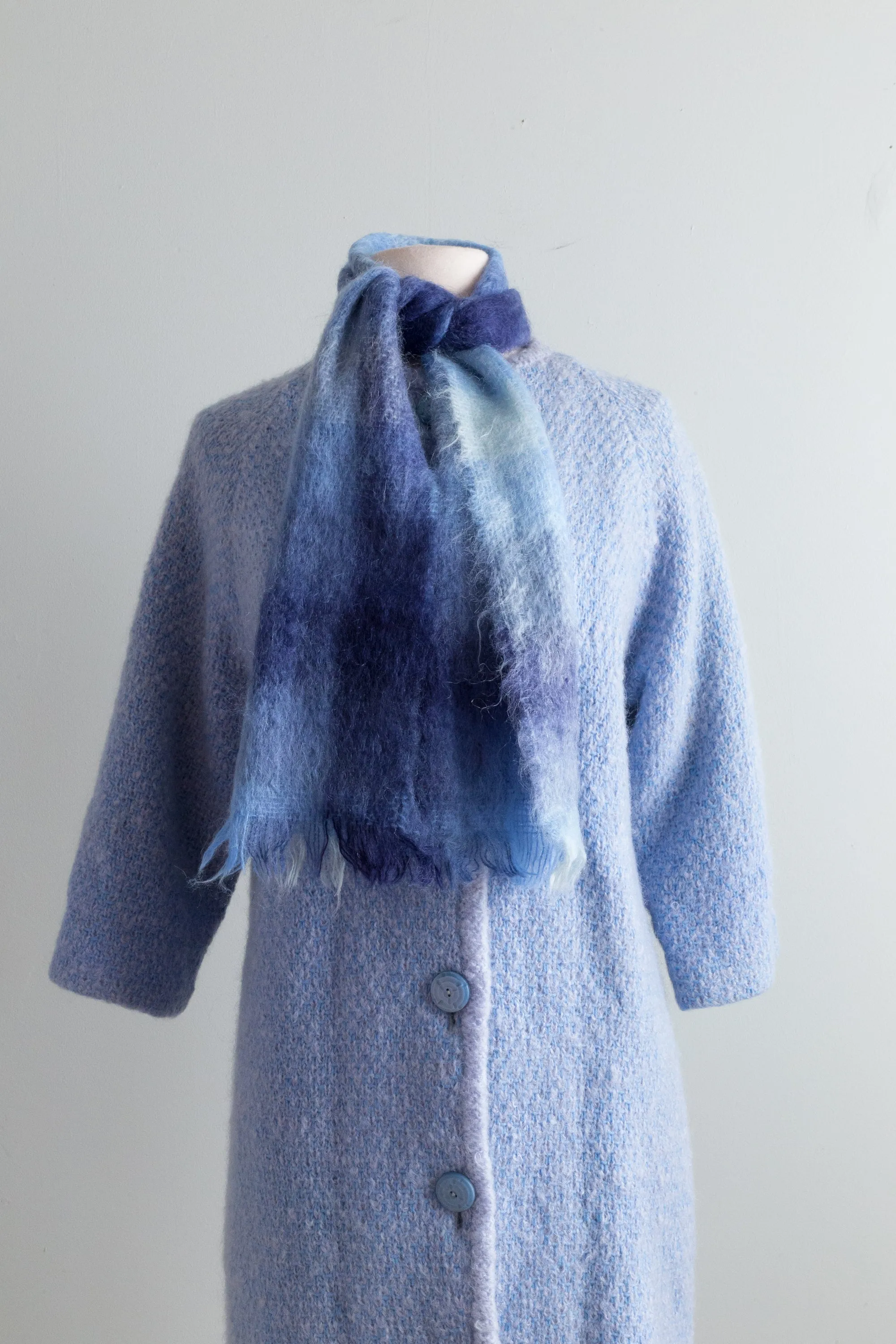 Cozy Chic 1960's Light Blue Mohair & Silk Spring Sweater Coat / Medium