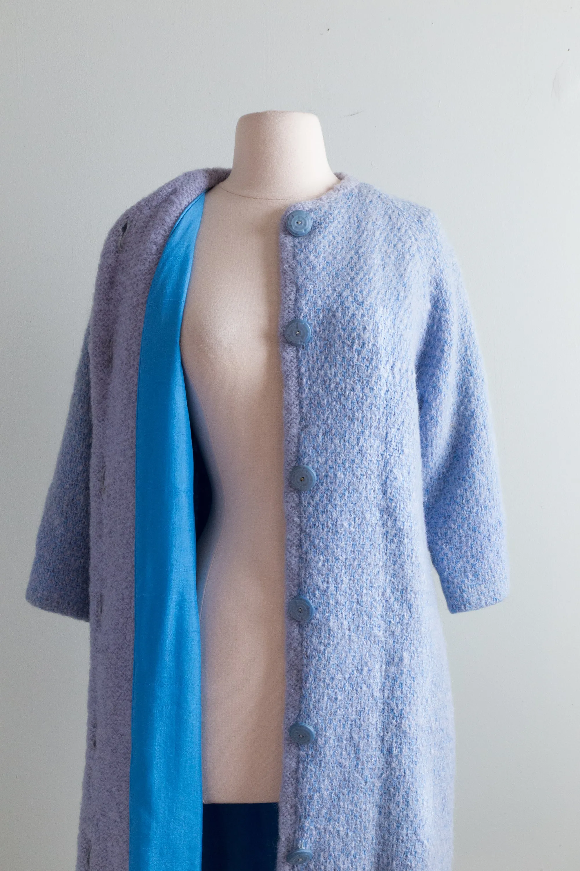 Cozy Chic 1960's Light Blue Mohair & Silk Spring Sweater Coat / Medium