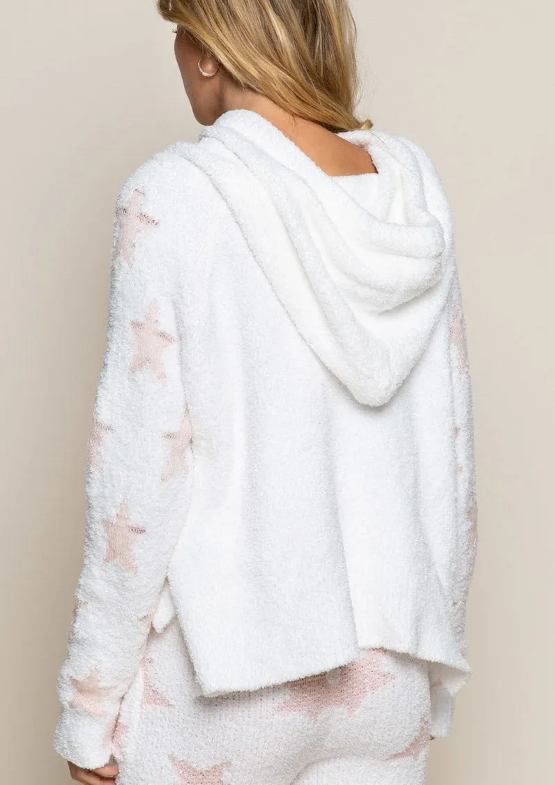 Cozy It Up Lounge Hoodie Sweater in Pink & White Stars