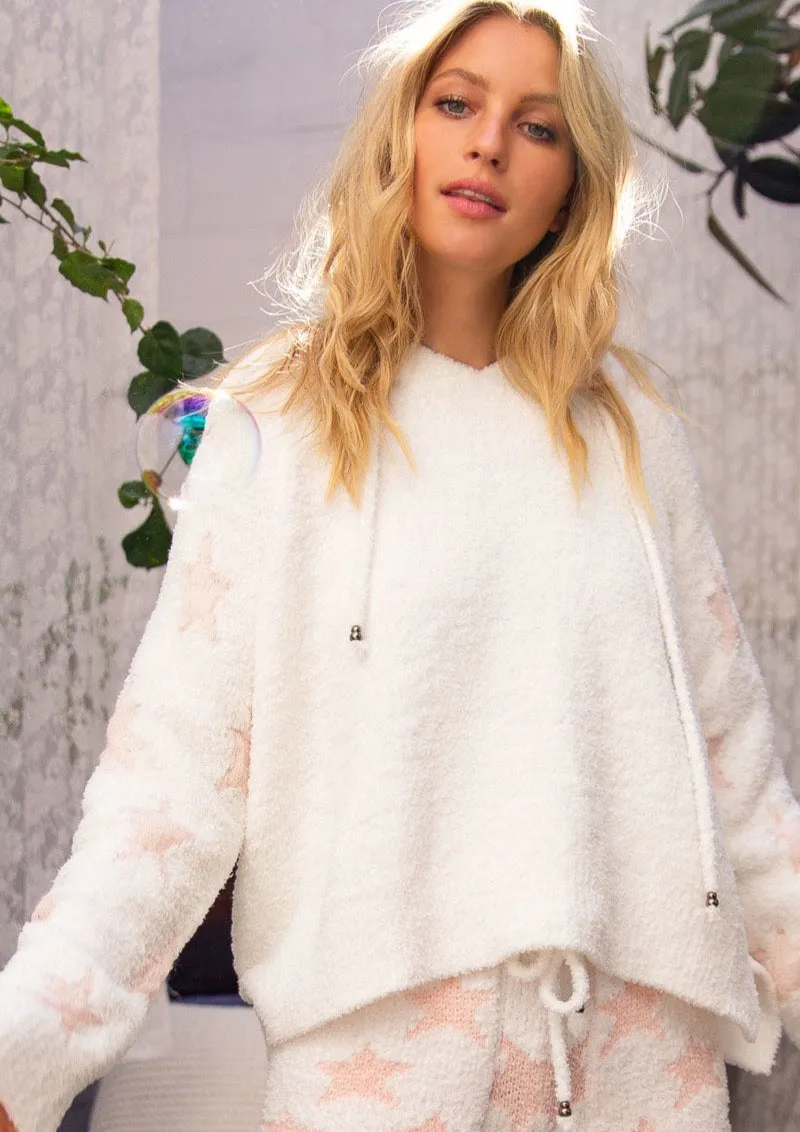 Cozy It Up Lounge Hoodie Sweater in Pink & White Stars