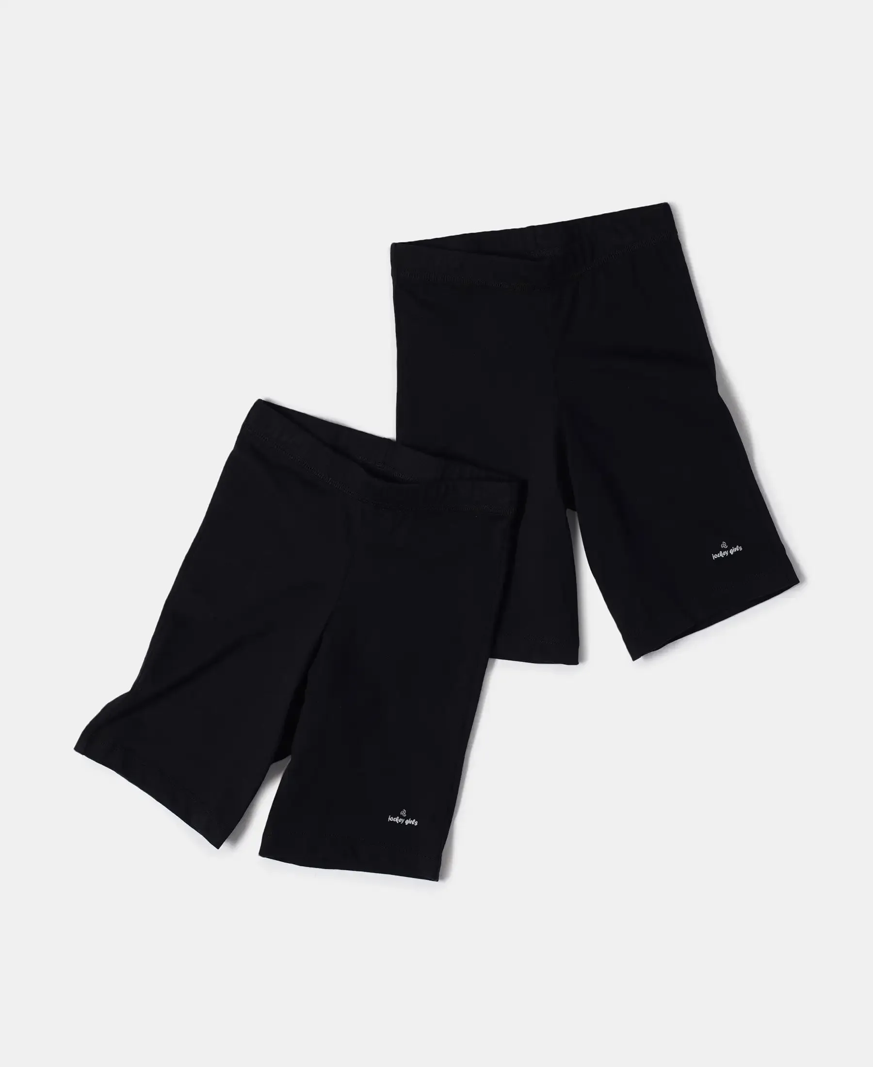 Girl's Super Combed Cotton Elastane Stretch Shorties with Ultrasoft Waistband - Black (Pack of 2)