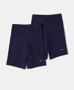 Girl's Super Combed Cotton Elastane Stretch Shorties with Ultrasoft Waistband - Classic Navy (Pack of 2)