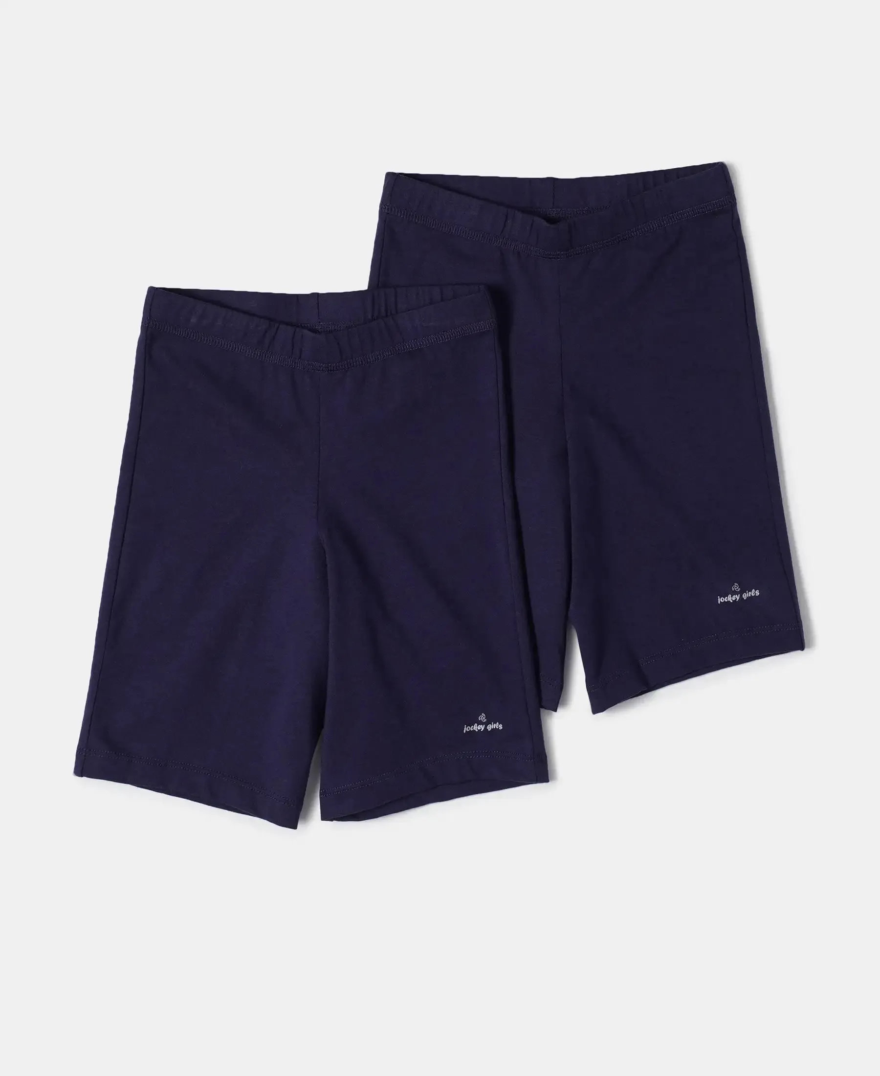 Girl's Super Combed Cotton Elastane Stretch Shorties with Ultrasoft Waistband - Classic Navy (Pack of 2)