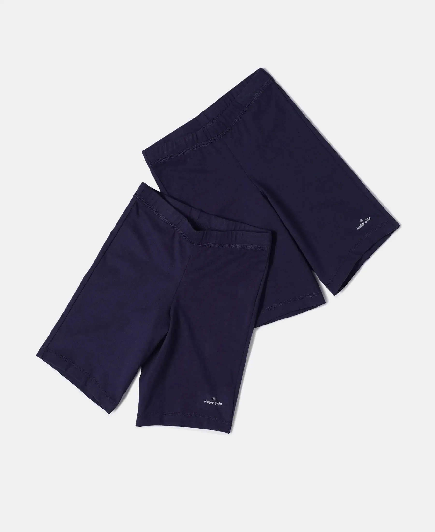 Girl's Super Combed Cotton Elastane Stretch Shorties with Ultrasoft Waistband - Classic Navy (Pack of 2)