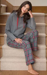 Gray Plaid Women's Hoodie & Pant Set