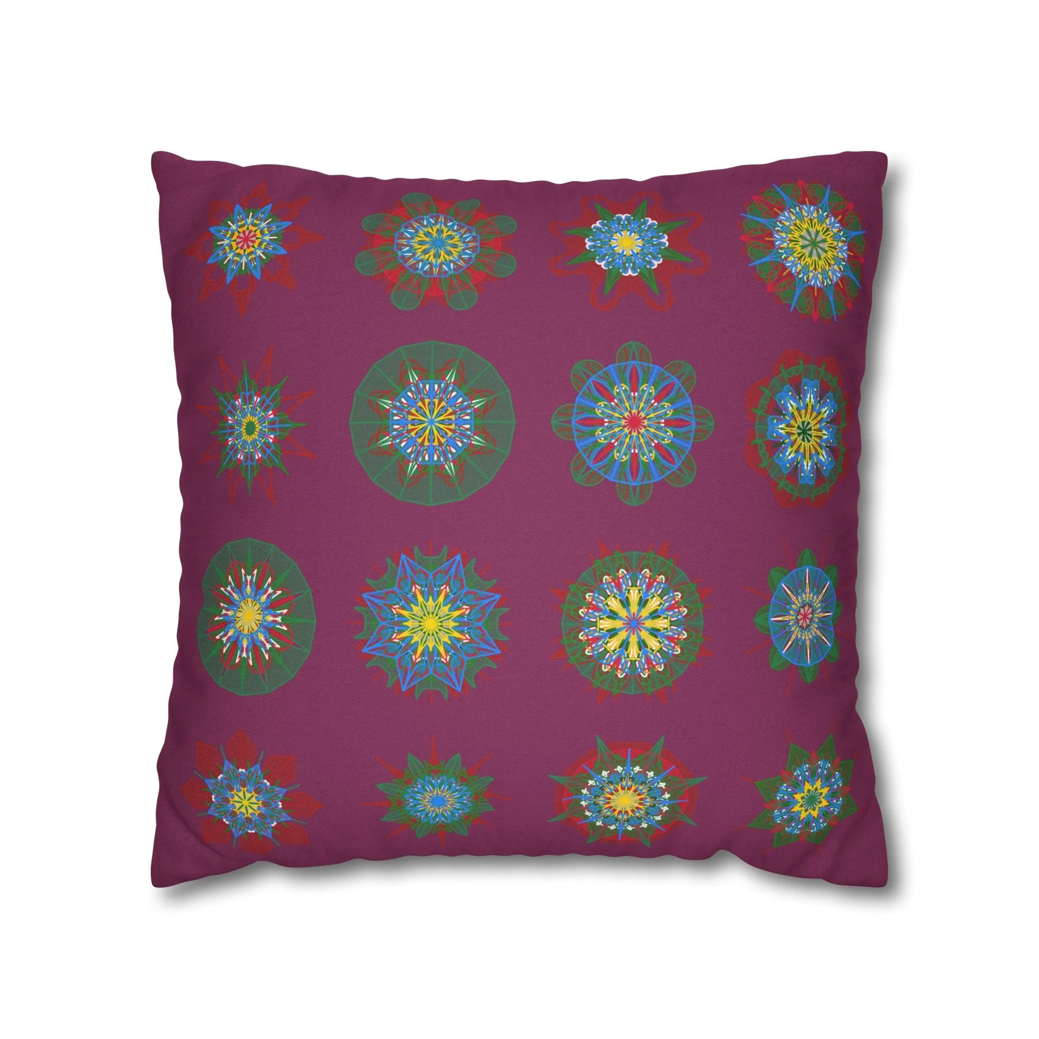 Handmade Mandala Christmas Pillowcase - Dark Raspberry