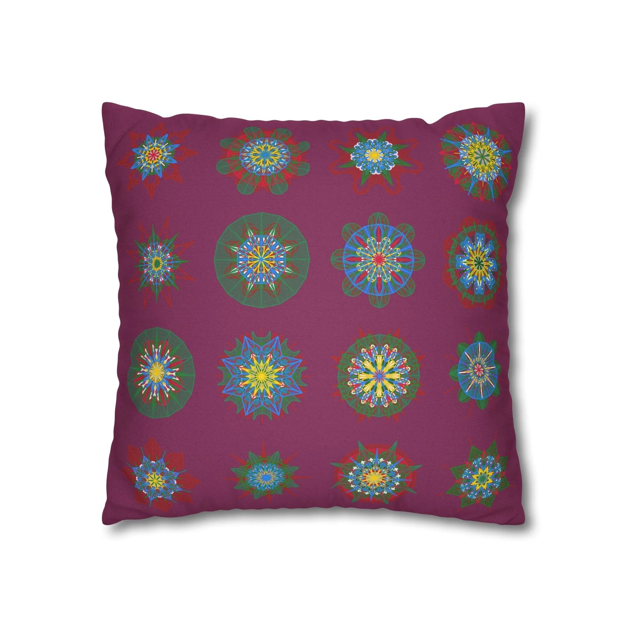 Handmade Mandala Christmas Pillowcase - Dark Raspberry