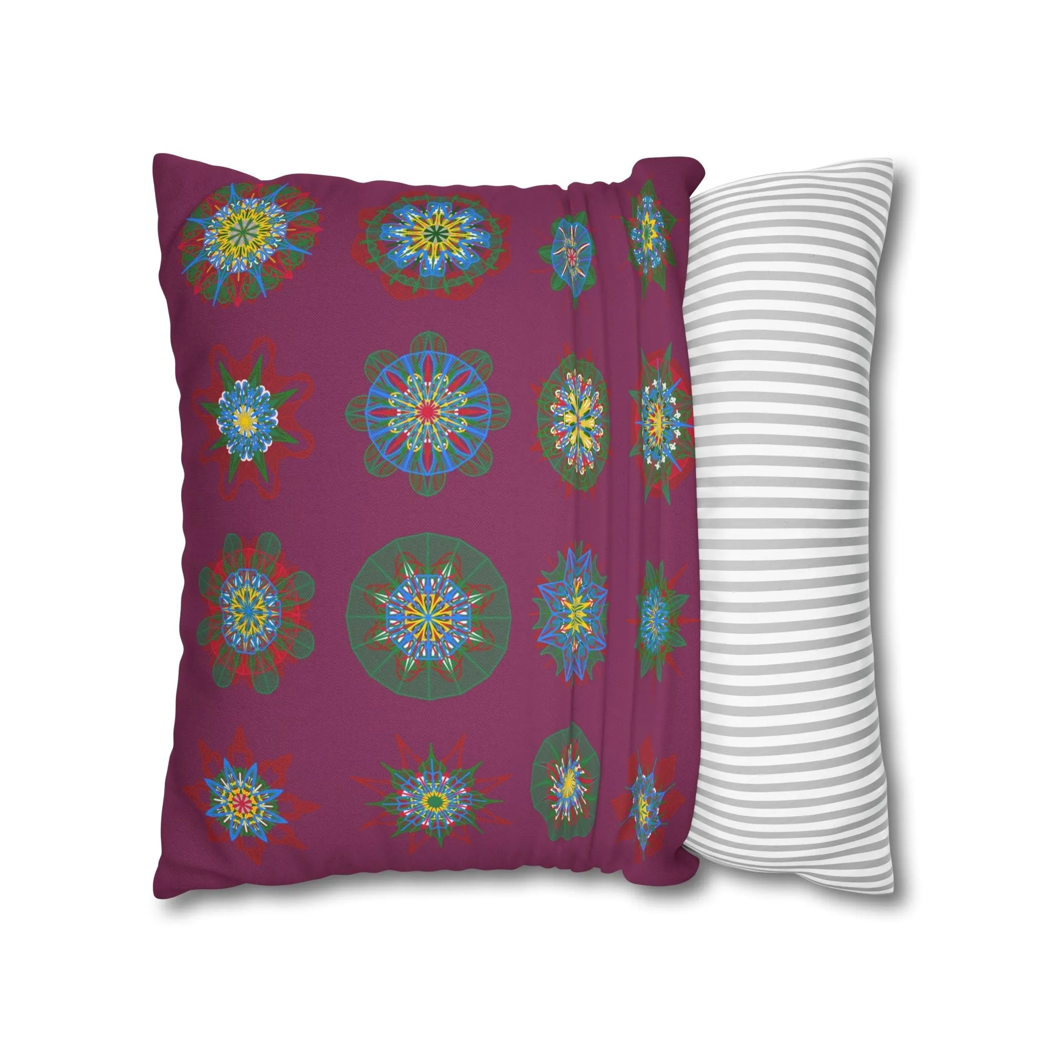 Handmade Mandala Christmas Pillowcase - Dark Raspberry