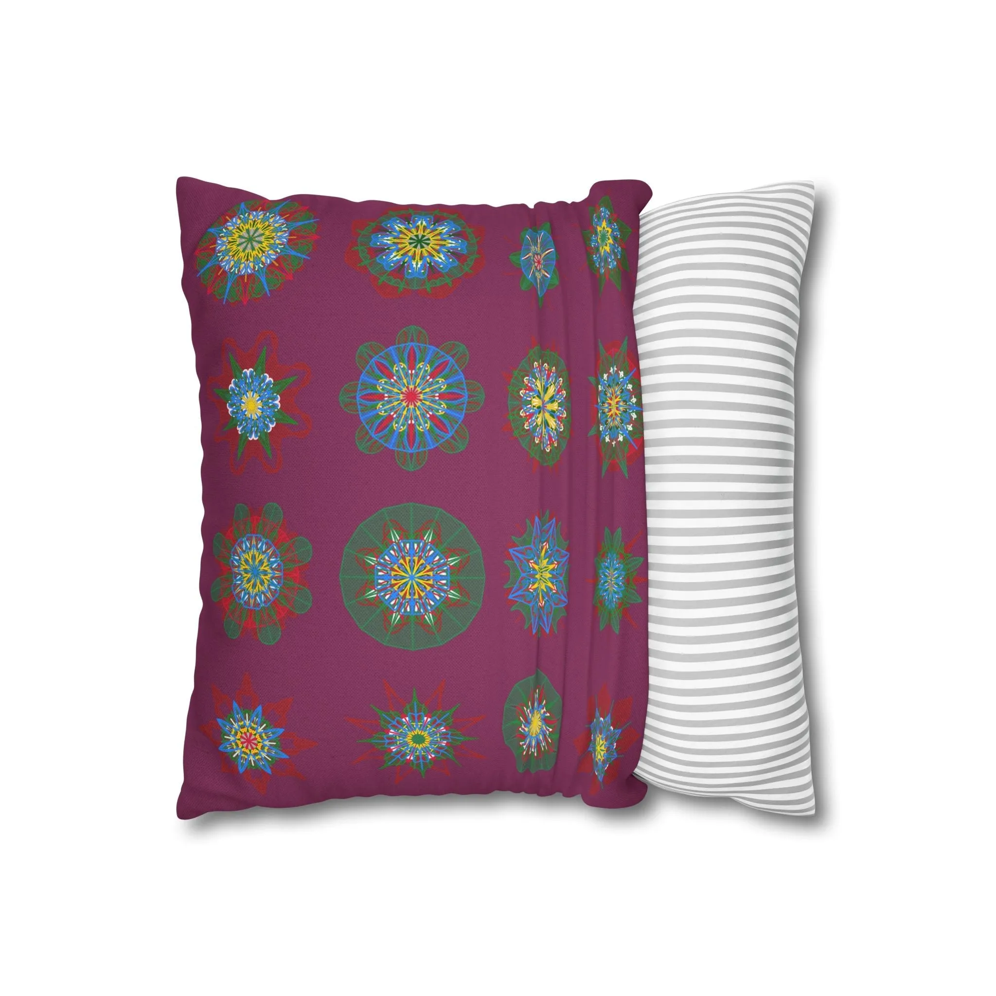 Handmade Mandala Christmas Pillowcase - Dark Raspberry