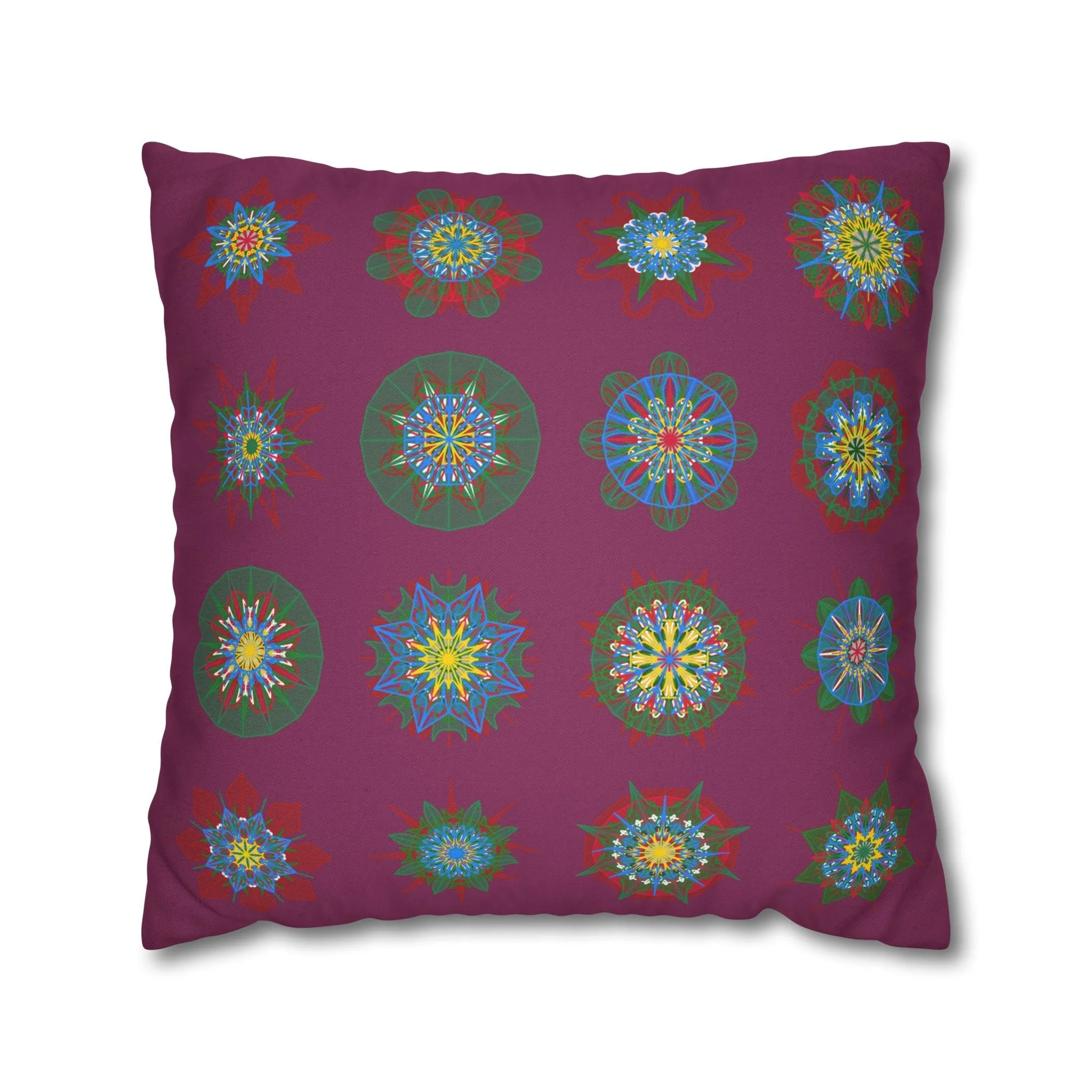 Handmade Mandala Christmas Pillowcase - Dark Raspberry